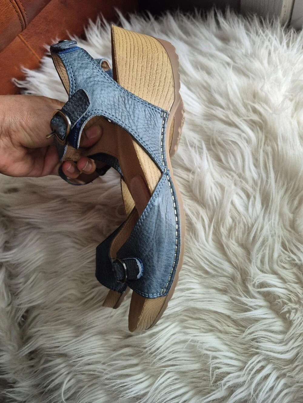 Dansko Tricia Women's Blue Leather Wedge Sandal
